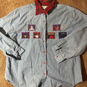 Vintage Westbound Denim Button Up Womens XL Snowman Holiday Embroidered  90s